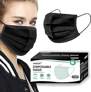 NNPCBT 100PCS 3 Ply Black Disposable Face Mask Filter Protection Face Masks