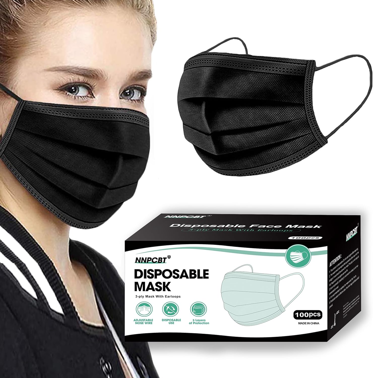 NNPCBT 100PCS 3 Ply Black Disposable Face Mask Filter Protection Face Masks-0