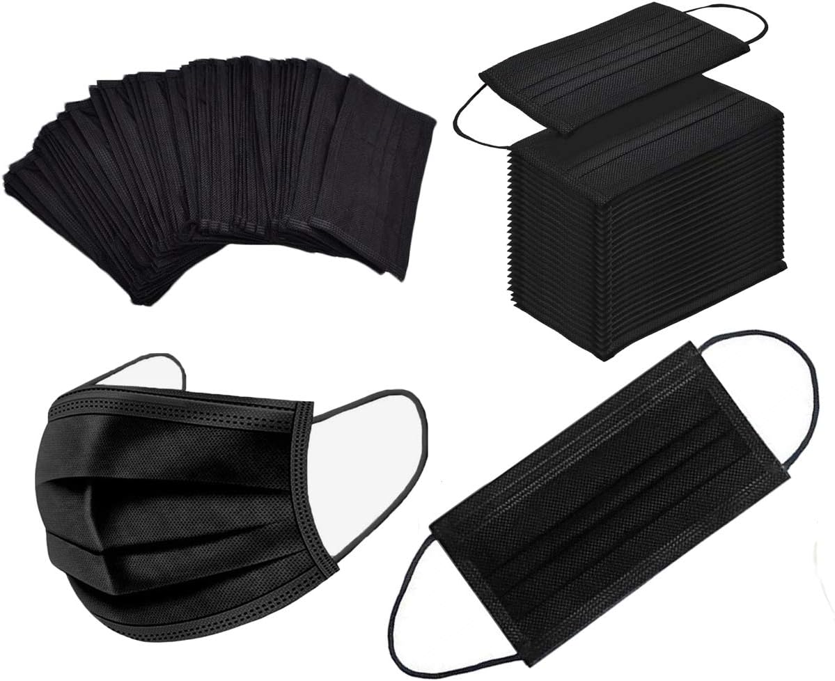 NNPCBT 100PCS 3 Ply Black Disposable Face Mask Filter Protection Face Masks-3