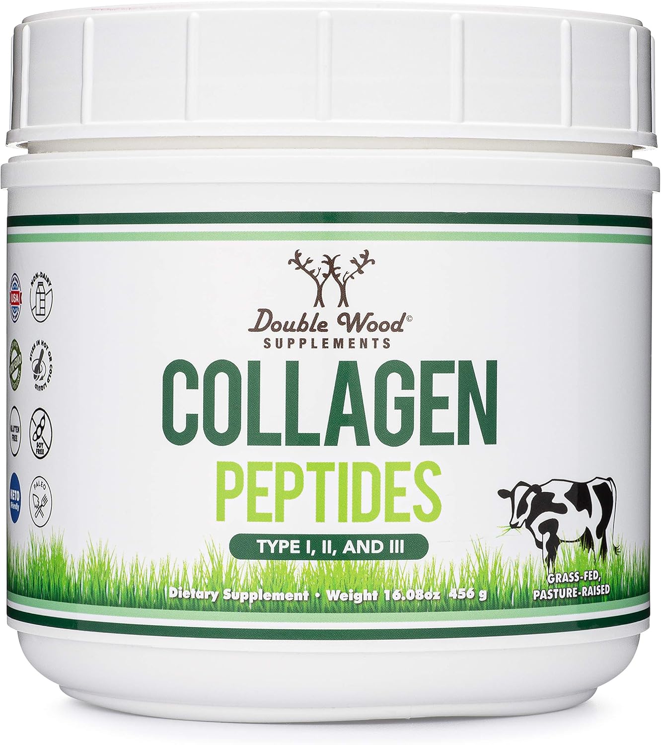 Collagen Peptides Powder - Hydrolyzed Collagen, Keto Safe - 16.08oz - Multi Type 1, 2, and 3 (Grass Fed Bovine Source)(Colageno Hidrolizado) Collagen Supplements for Women and Men by Double Wood-4