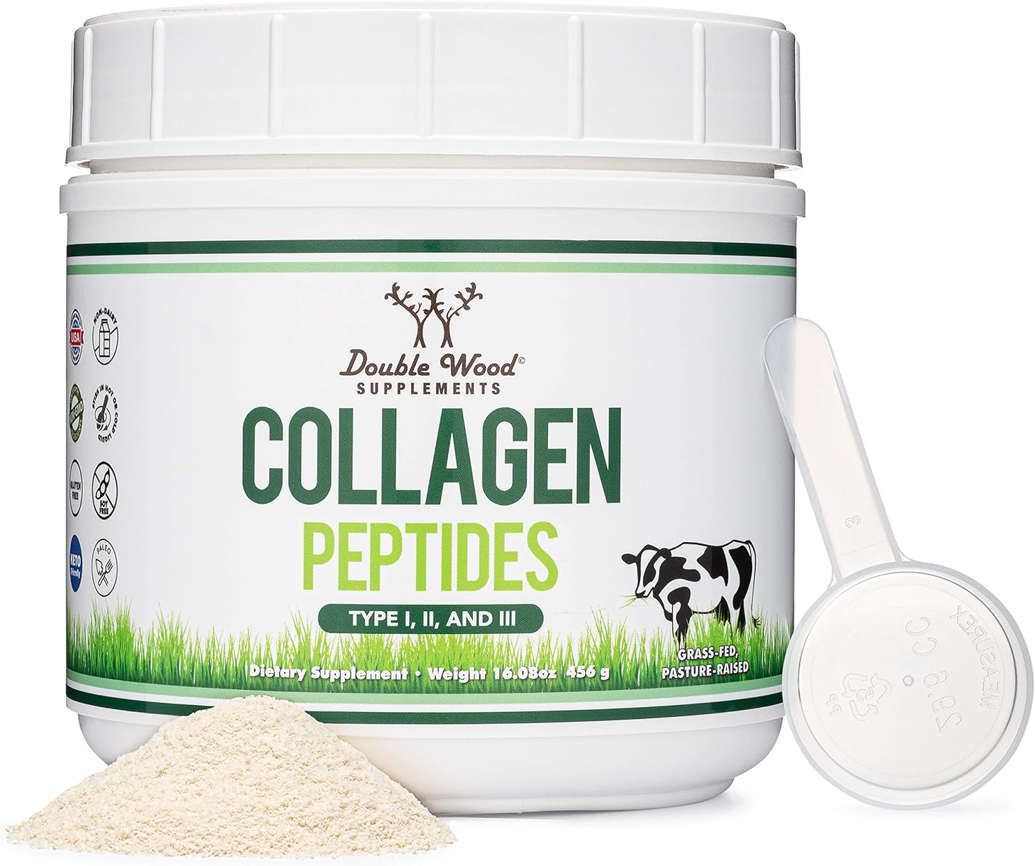 Collagen Peptides Powder - Hydrolyzed Collagen, Keto Safe - 16.08oz - Multi Type 1, 2, and 3 (Grass Fed Bovine Source)(Colageno Hidrolizado) Collagen Supplements for Women and Men by Double Wood-5