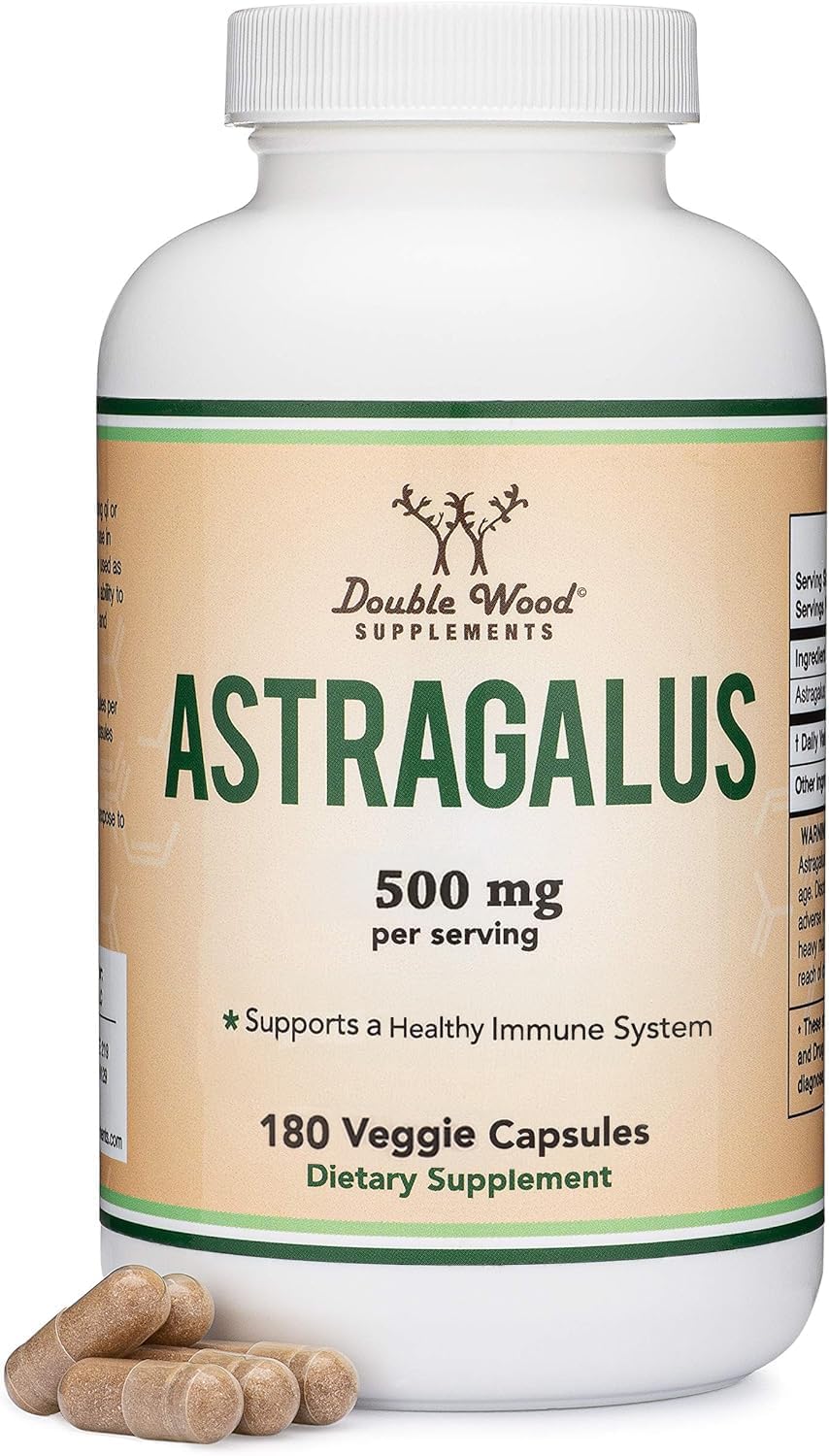 Double Wood Supplements Immune Boosting Astragalus 500mg 180 Capsules - Rich in Flavonoids and Polysaccharides - Non-GMO, Gluten Free, Third Party Tested-0