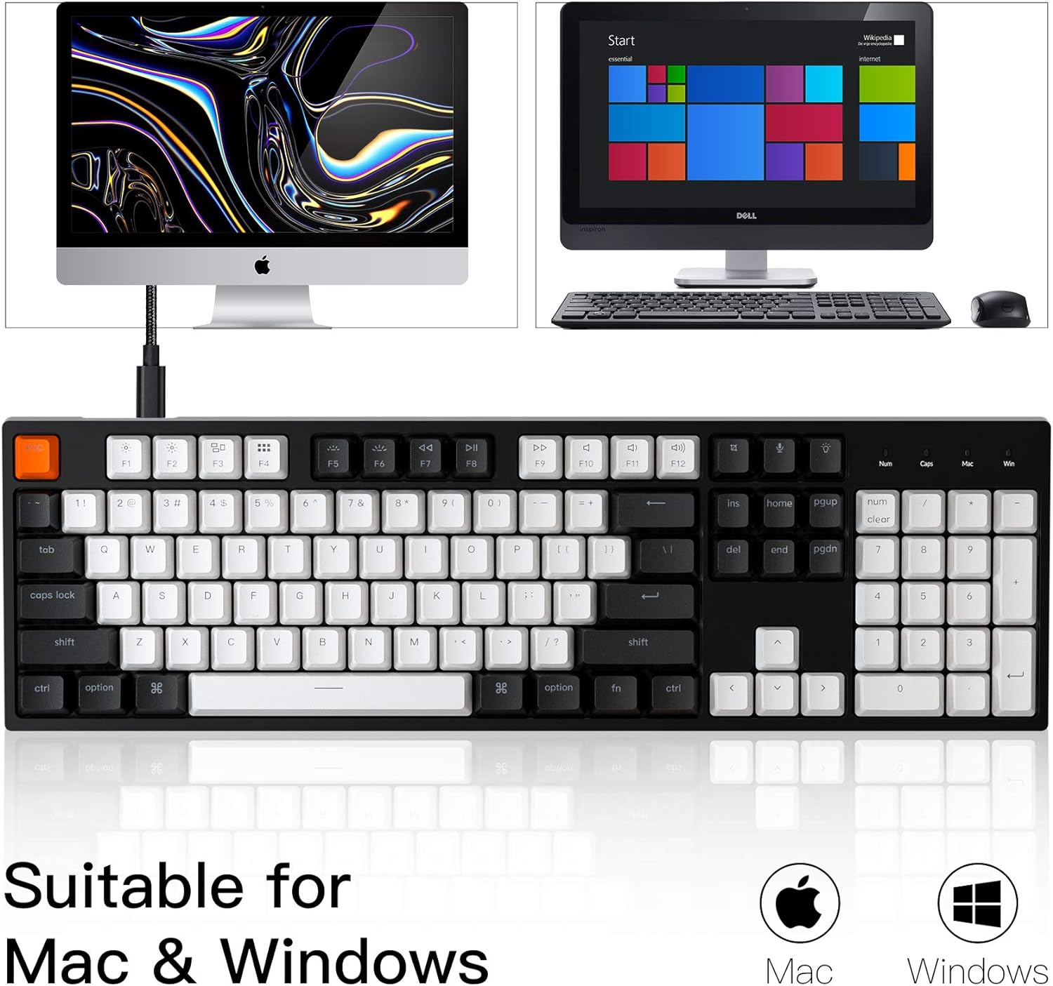 Keychron C2 Full Size 104 Keys Wired Mechanical Gaming Keyboard for Mac Layout, Gateron G Pro Brown Switch/White LED Backlight/Double Shot ABS Keycaps/USB C Computer Keyboard for Windows Laptop-2