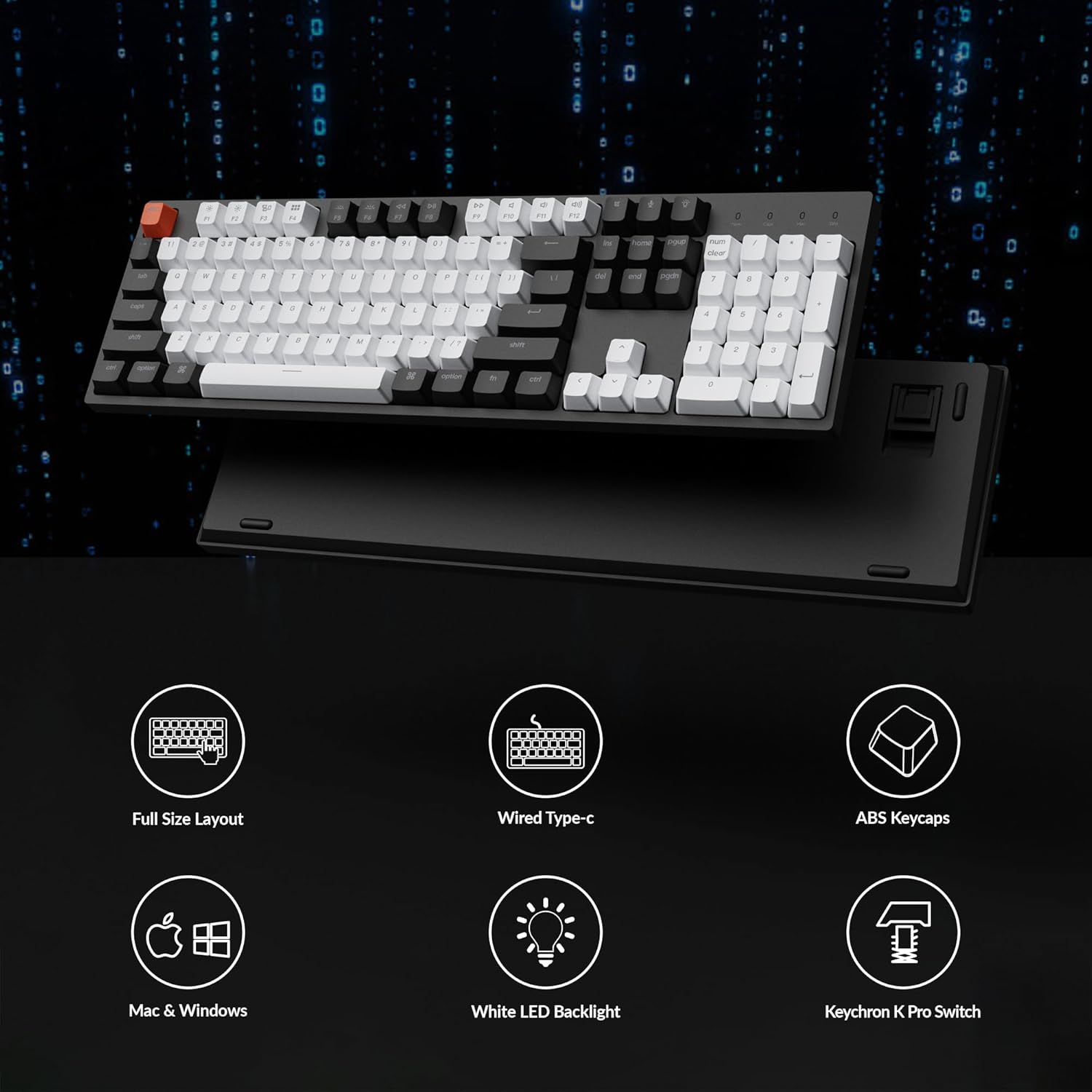 Keychron C2 Full Size 104 Keys Wired Mechanical Gaming Keyboard for Mac Layout, Gateron G Pro Brown Switch/White LED Backlight/Double Shot ABS Keycaps/USB C Computer Keyboard for Windows Laptop-8