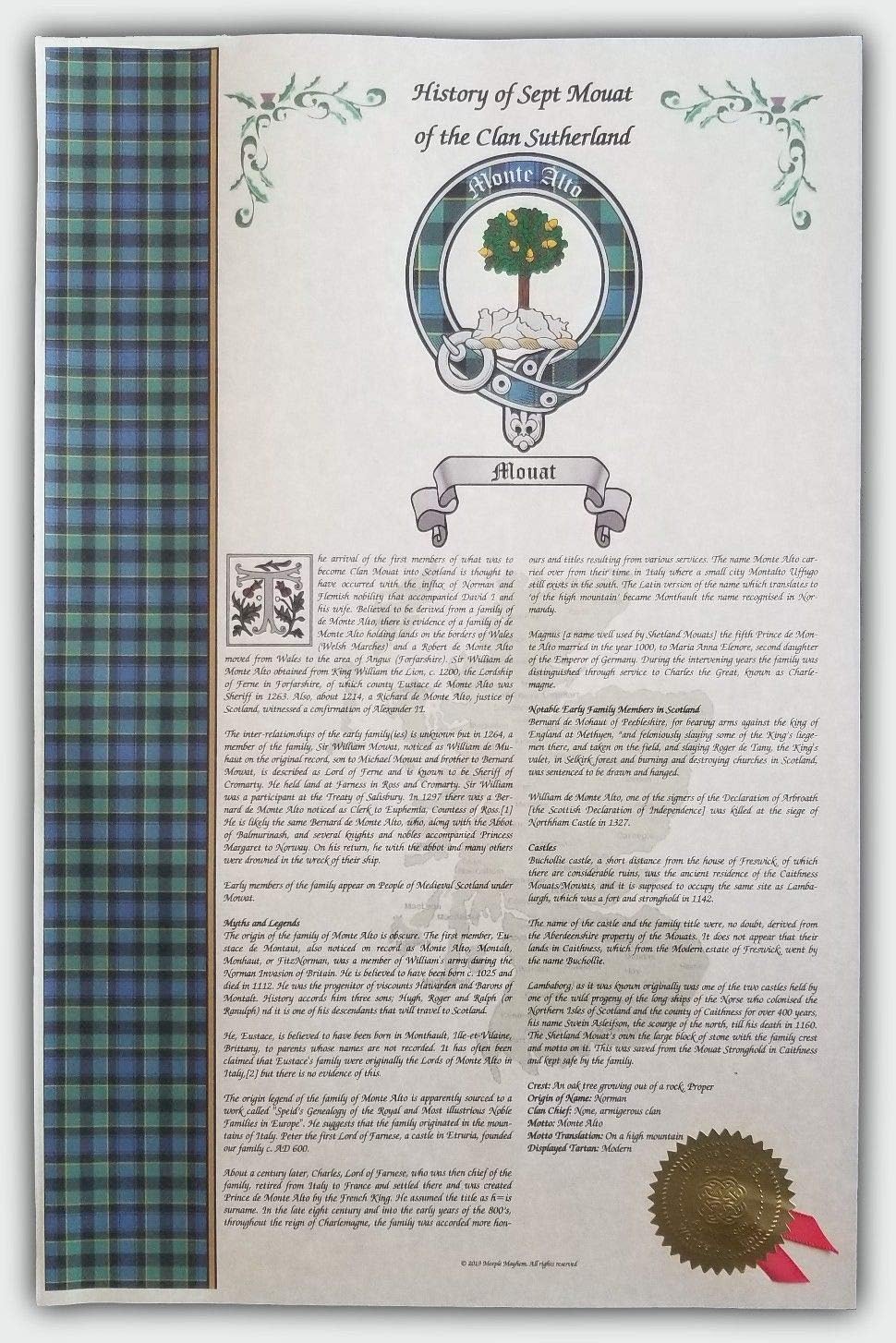 Mr Sweets Allony Scottish Clan & Sept 11x17 History Print - Tartan, Buckle, Crest, Last Name Surname Meaning, Genealogy, Family Tree Research Aid, Roots, Ancestry, Ancestors and Namesakes-0