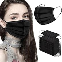 NNPCBT Black Disposable Face Masks 50PCS 3 Ply