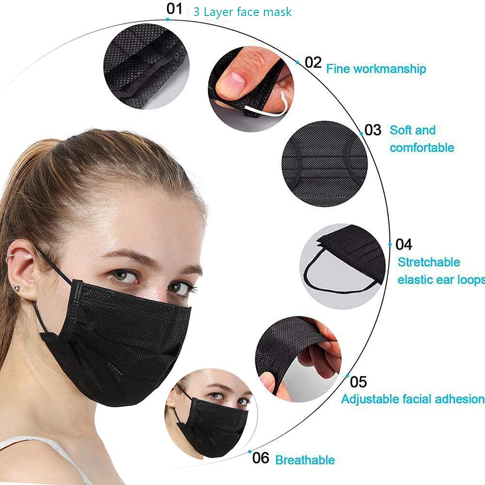 NNPCBT Black Disposable Face Masks 50PCS 3 Ply-1