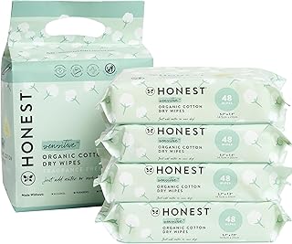 The Honest Company 100% Organic Cotton Dry Wipes | Hypoallergenic for Sensitive Skin, Dermatologist Tested, Safe for Newborns | 192 Count