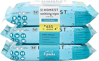 The Honest Company Sanitizing Alcohol Wipes | Kills 99% of Germs, Made With Aloe | Unscented, 150 Count (3 Packs of 50)