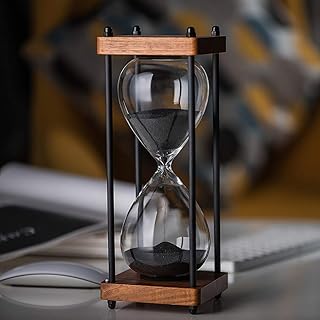 Large Hourglass Timer 60 Minute, Decorative Wooden Sandglass, Black