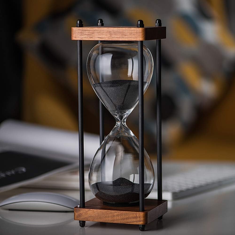 Large Hourglass Timer 60 Minute, Decorative Wooden Sandglass, Black-0