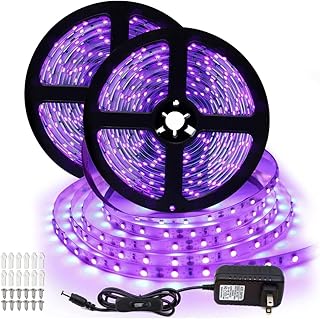 inShareplus UV Black Light LED Strip Kit, 24W, 33FT/10M, 600LEDs, 395nm-405nm, 12V Flexible Blacklight Ribbon, Non-Waterproof for Night Fishing, Indoor Fluorescent Party, Stage Lighting, Body Paint