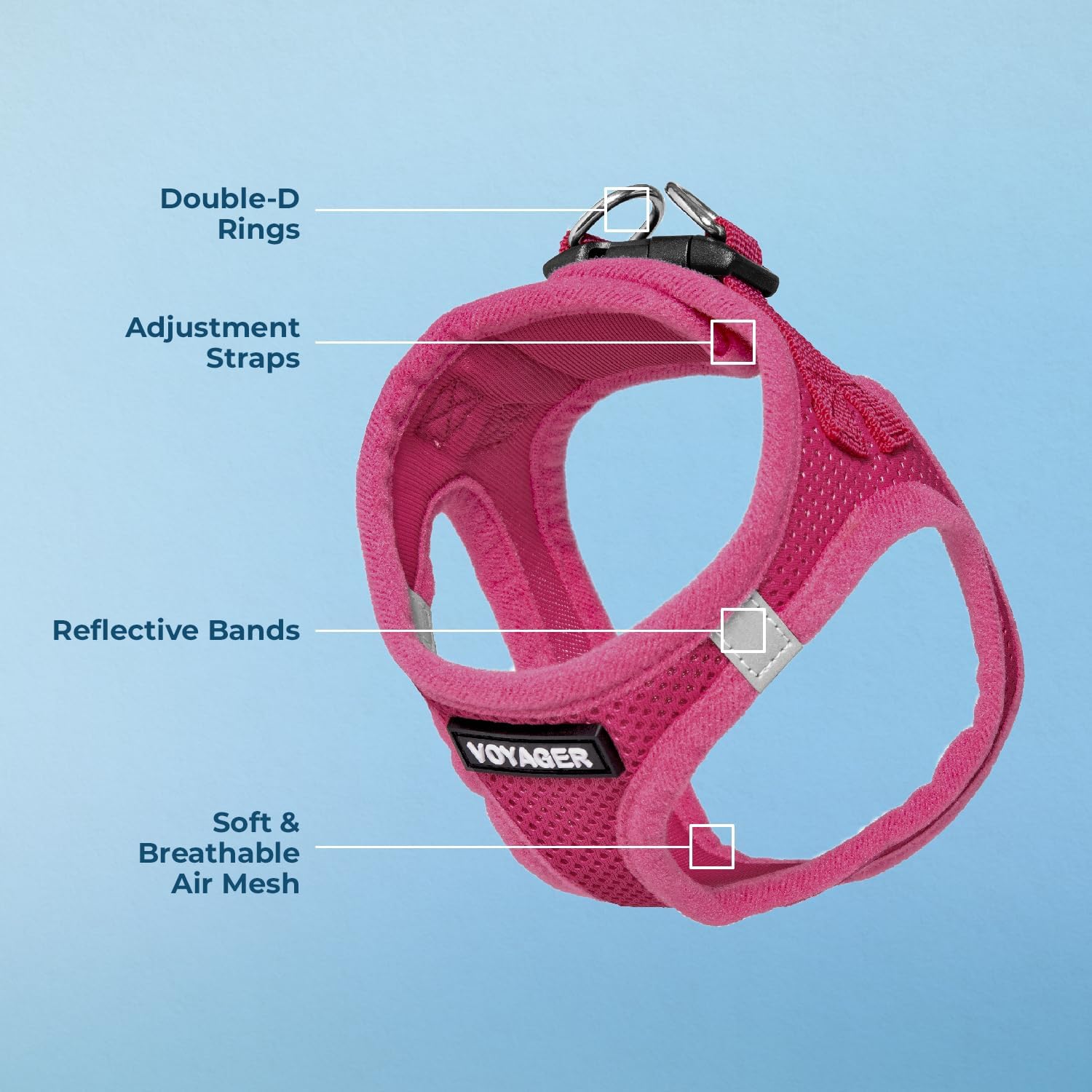 Voyager Step-in Air Dog Harness - All Weather Mesh, Reflective, No Pull Harness for Small, Medium Dogs, Cats - Secure with Hook & Loop Fastener, Buckle, Double D-Rings - Fuchsia, S-3