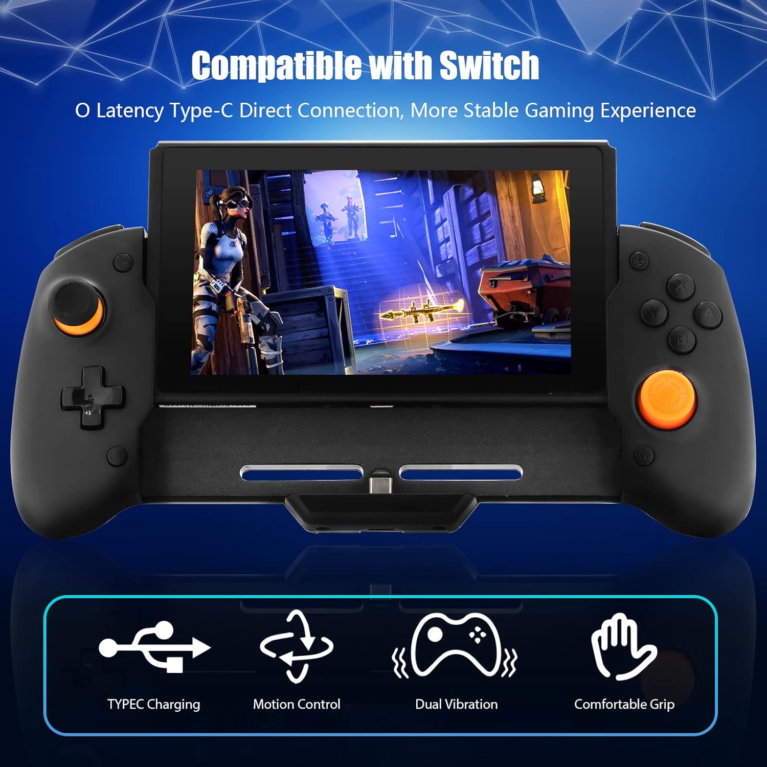 ECHZOVE Switch Controller Grip, Ergonomic Switch Controller with Six-Axis Gyroscope for Gravity Induction, Twin Motor Vibration, Power-Charging Input Port(NOT for Switch OLED)-1