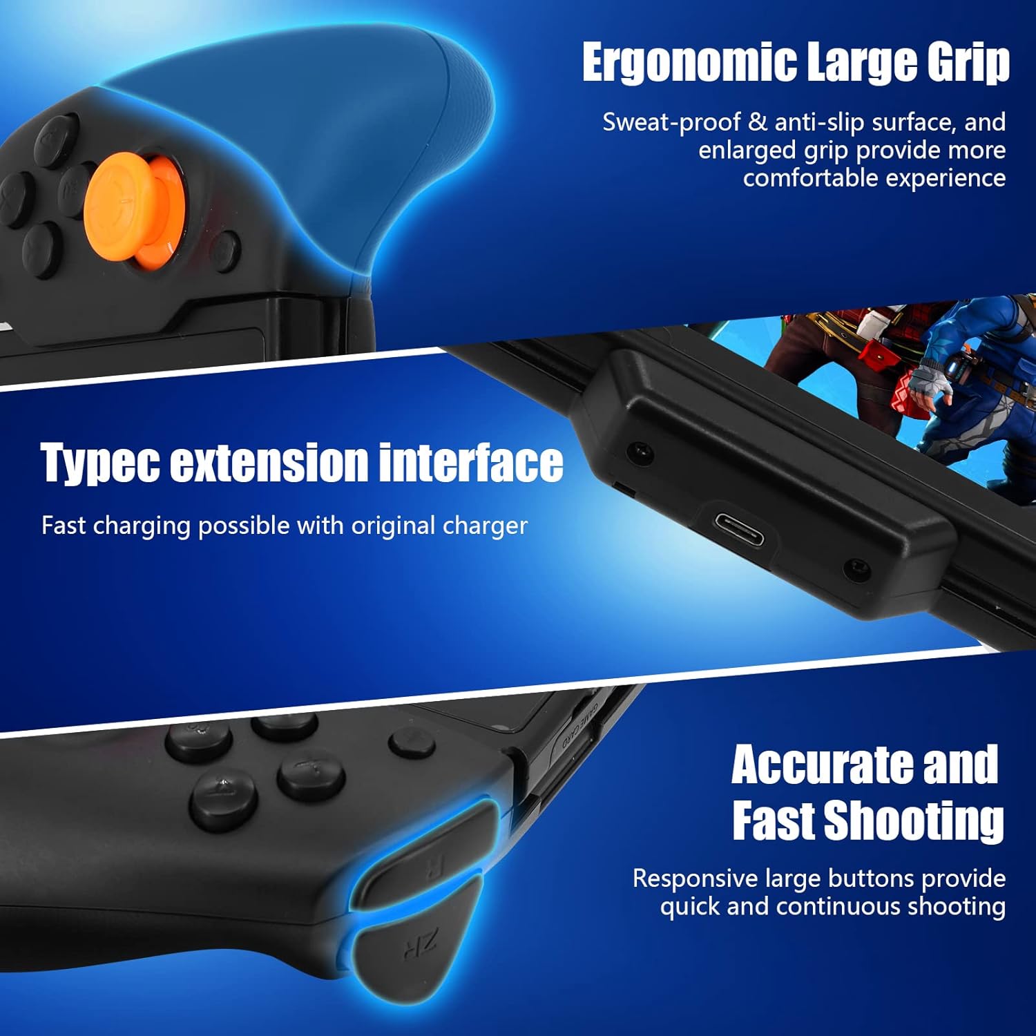 ECHZOVE Switch Controller Grip, Ergonomic Switch Controller with Six-Axis Gyroscope for Gravity Induction, Twin Motor Vibration, Power-Charging Input Port(NOT for Switch OLED)-5