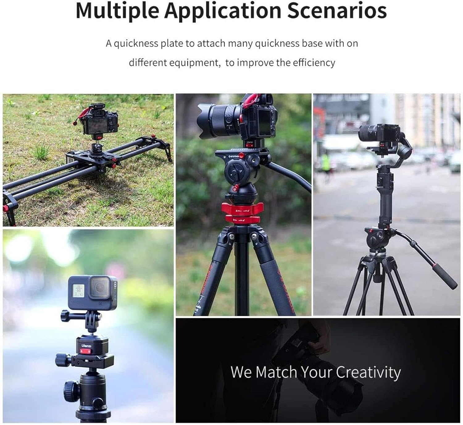 ULANZI Claw Quick Release Plate Tripod QR Camera Mount Adapter, Quick Setup Kit with 1/4'' Screw for Canon/Sony/Nikon Cameras/Zhiyun/Feiyu/DJI/Moza Stablizers Switch Between Tripod/Monopod/Slider-3