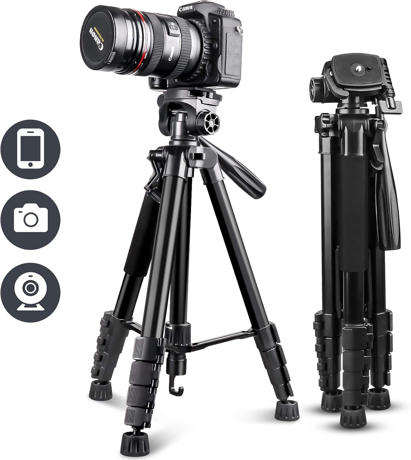 UBeesize 67” Camera Tripod with Travel Bag, Cell Phone Tripod with Bluetooth Remote and Phone Holder, Compatible with All Cameras, Cell Phones, Projector, Webcam, Spotting Scopes-0