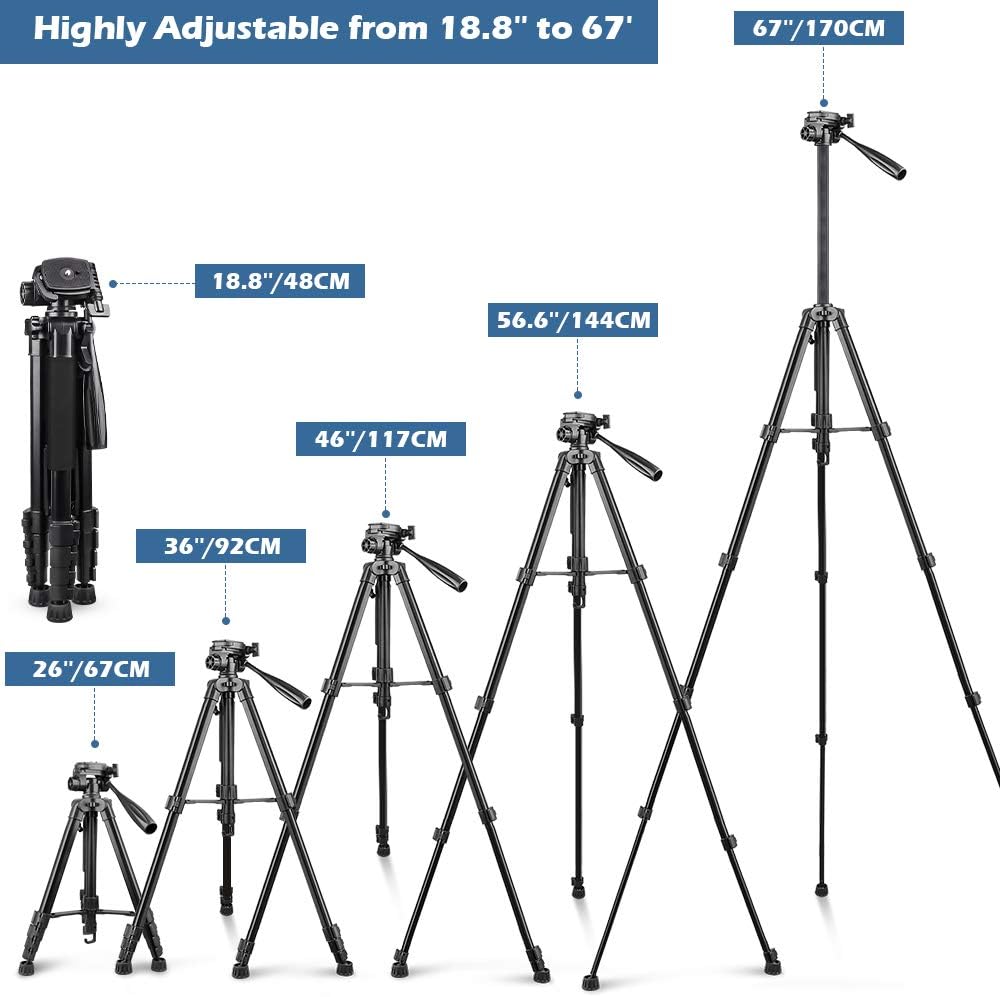 UBeesize 67” Camera Tripod with Travel Bag, Cell Phone Tripod with Bluetooth Remote and Phone Holder, Compatible with All Cameras, Cell Phones, Projector, Webcam, Spotting Scopes-1