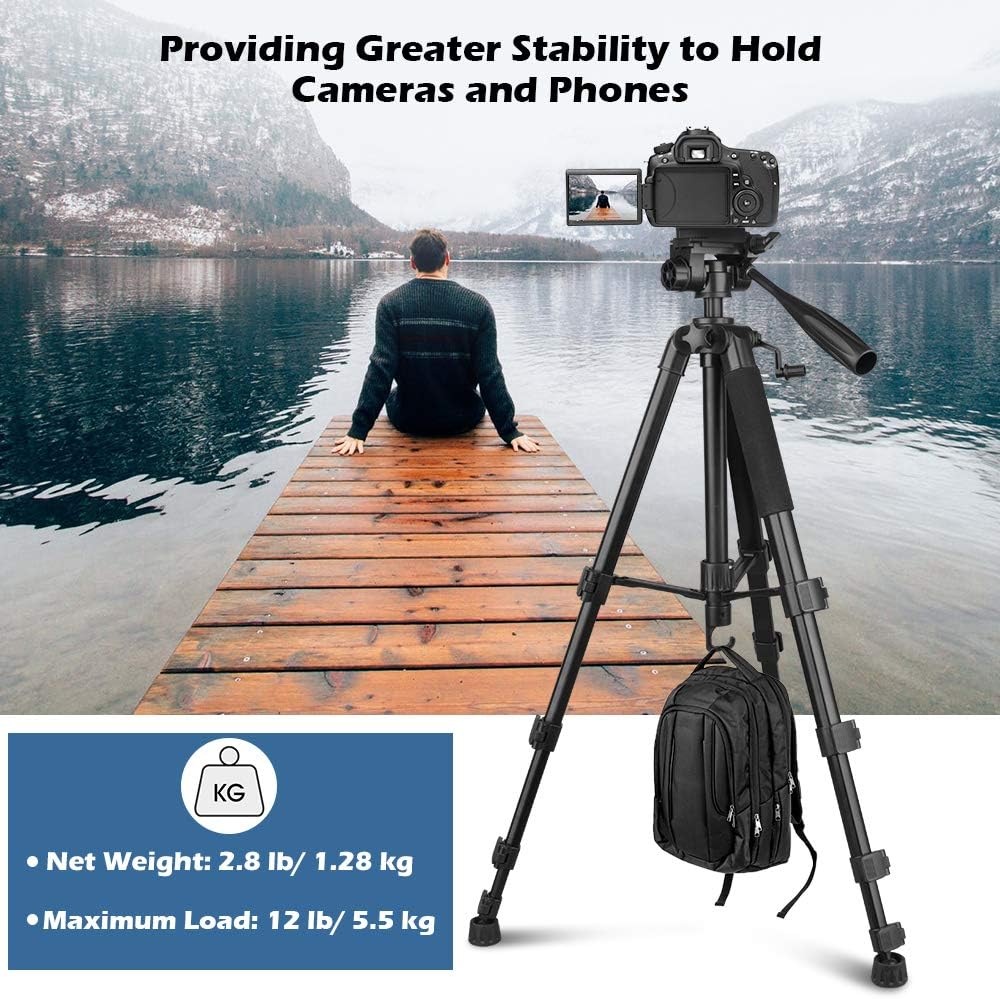 UBeesize 67” Camera Tripod with Travel Bag, Cell Phone Tripod with Bluetooth Remote and Phone Holder, Compatible with All Cameras, Cell Phones, Projector, Webcam, Spotting Scopes-3