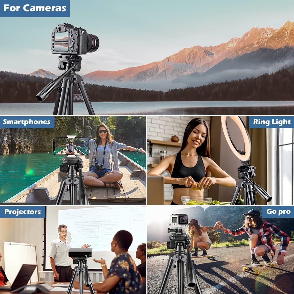 UBeesize 67” Camera Tripod with Travel Bag, Cell Phone Tripod with Bluetooth Remote and Phone Holder, Compatible with All Cameras, Cell Phones, Projector, Webcam, Spotting Scopes-5