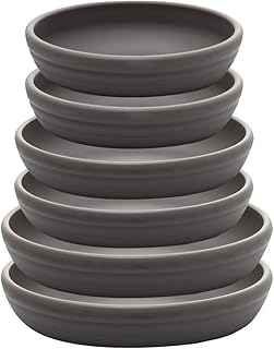 SAROSORA Round Plastic Plant Saucer Drip Tray 7" Set of 6 for Indoor Outdoor Home Garden Flower Plant Container Flower Pot Pallets ((5.8''+7"+8'') x2, Dark Grey)