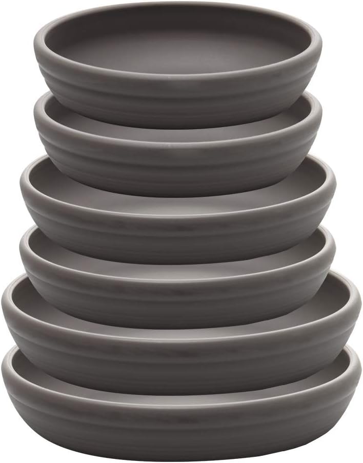 SAROSORA Round Plastic Plant Saucer Drip Tray 7" Set of 6 for Indoor Outdoor Home Garden Flower Plant Container Flower Pot Pallets ((5.8''+7"+8'') x2, Dark Grey)-0