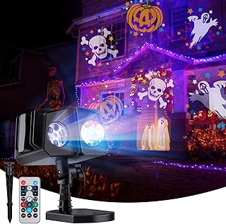 Minetom Halloween Christmas Projector Lights Outdoor 26 HD Effects (3D Ocean Wave + Patterns) Waterproof with Timer Landscape Lights for Indoor Holiday Christmas Night Disco Party, RGB + Multicolor