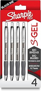 Sharpie S-Gel, Gel Pens, Sleek Metal Barrel, Gunmetal, Medium Point (0.7mm), Black Ink, 4 Count