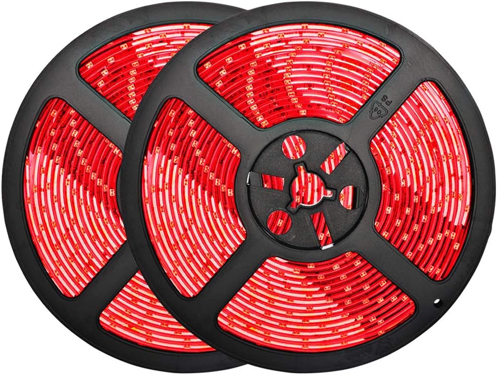 32.8ft Red LED Strip Lights, Waterproof IP65 Led Strip SMD2835 Dimmable 600LEDs 12V Red LED Strip Cuttable Under Cabinet, Car, Bar, Bedroom, Red LED Lights Holiday Decoration Lighting LED Tape 2 Rolls-0