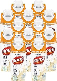 BOOST Very High Calorie Nutritional Drink Very Vanilla, Made with Natural Vanilla Flavor & No Artificial Flavors, Colors & Sweeteners, 8 FL OZ (Pack of 12)