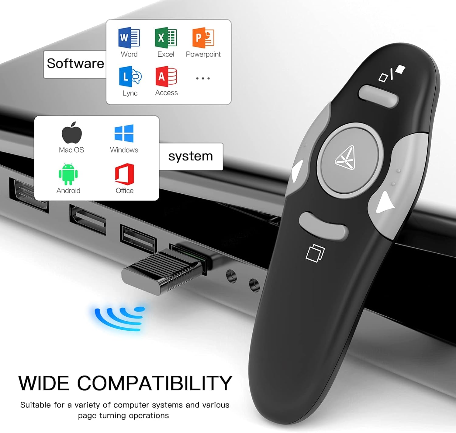 QUI Presentation Clicker Wireless Presenter Remote Clicker for PowerPoint Presentation Remote, PPT PowerPoint Clicker Slide Clickers for Mac/Windows/Linux, Computer/Laptop, Google Slide/PPT/Keynote-1