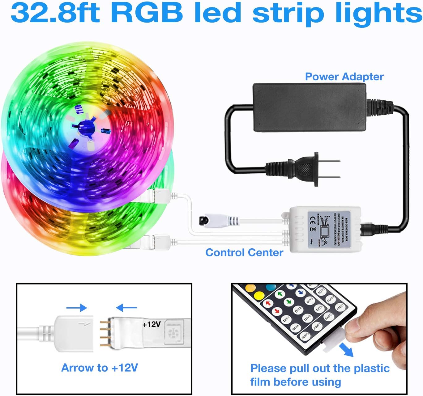 DAYBETTER Led Strip Lights 32.8ft Kit with Remote and Power Supply Color Changing-2