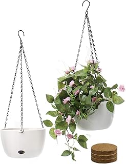 SAROSORA 8'' Self Watering Hanging Basket Planter for Outdoor Indoor Plants Flowers Herbs Planters(2-Pack, 8'')