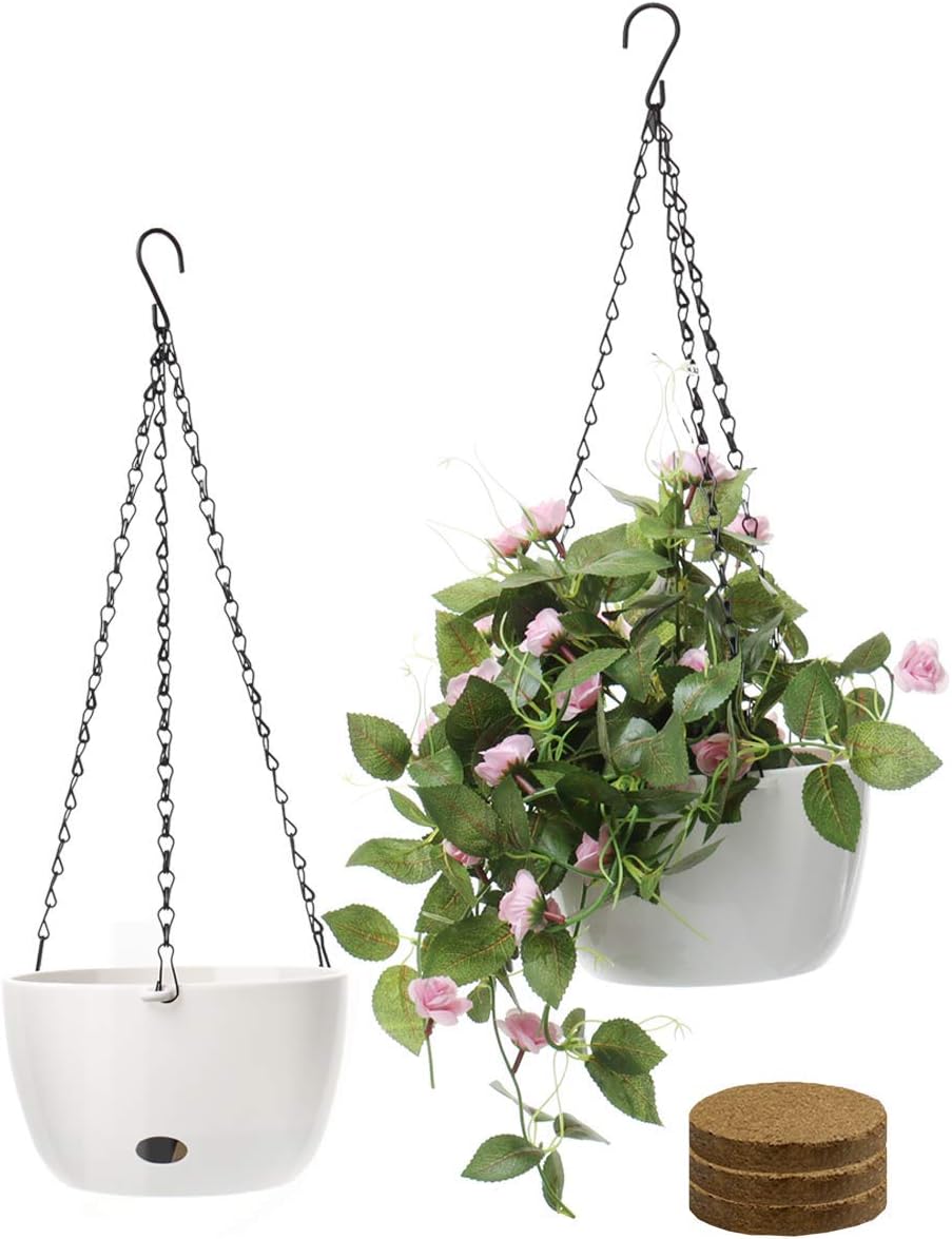 SAROSORA 8'' Self Watering Hanging Basket Planter for Outdoor Indoor Plants Flowers Herbs Planters(2-Pack, 8'')-0