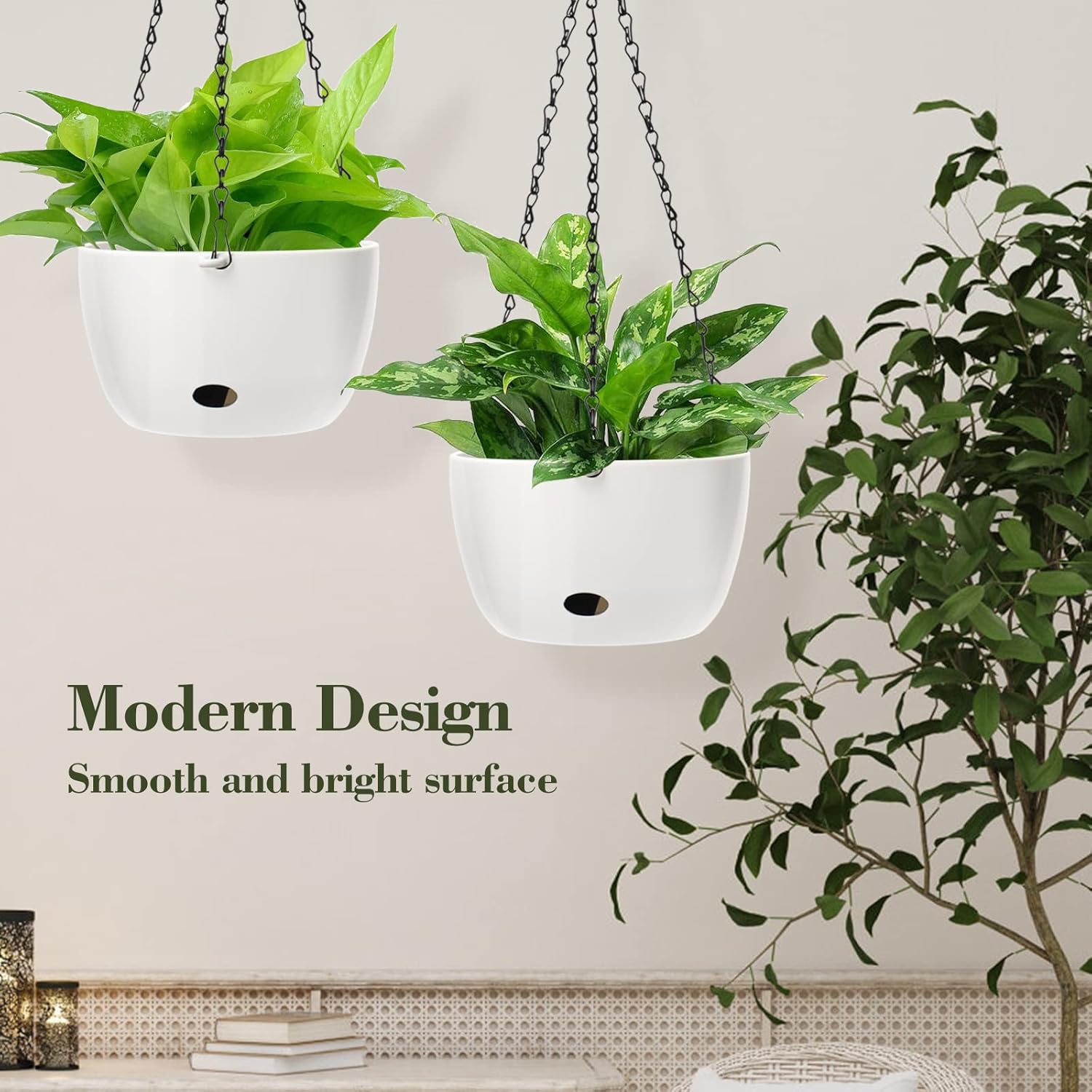 SAROSORA 8'' Self Watering Hanging Basket Planter for Outdoor Indoor Plants Flowers Herbs Planters(2-Pack, 8'')-2