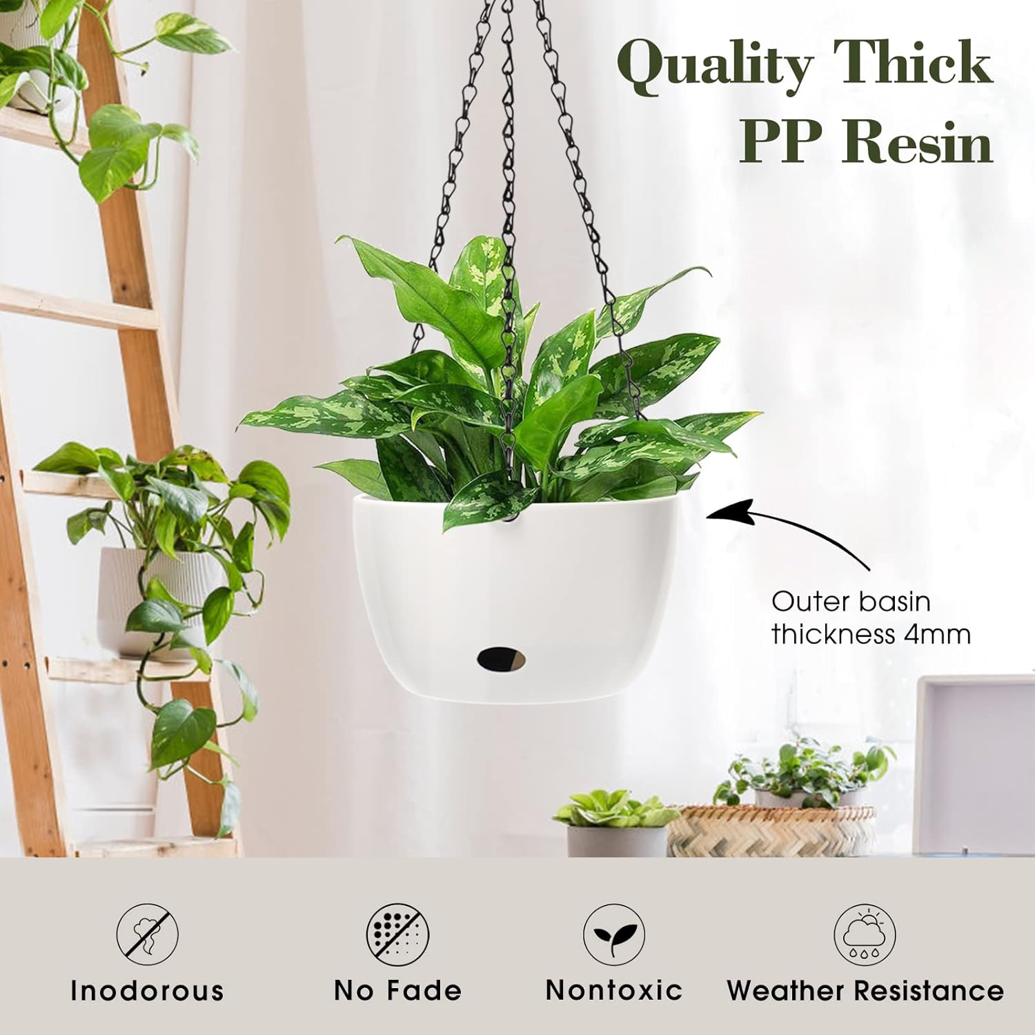 SAROSORA 8'' Self Watering Hanging Basket Planter for Outdoor Indoor Plants Flowers Herbs Planters(2-Pack, 8'')-4