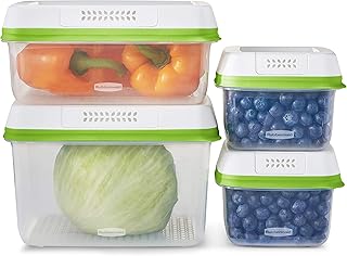 Rubbermaid FreshWorks Produce Saver, Medium and Large Storage Containers, 8-Piece Set, Set of 4, Med & Lg, Clear