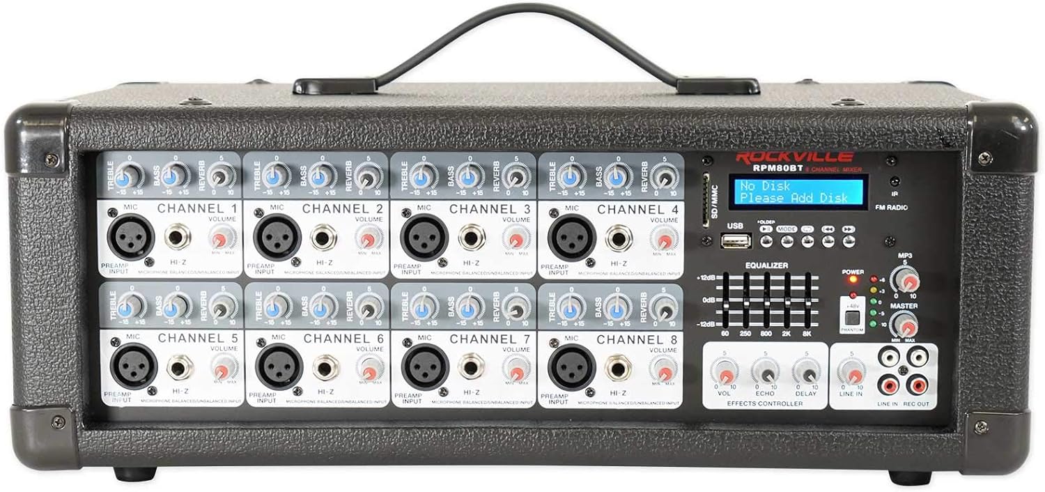 Rockville, 8 RPM80BT 2400w Powered 8 Channel Mixer/Amplifier w/Bluetooth/EQ/Effects-1