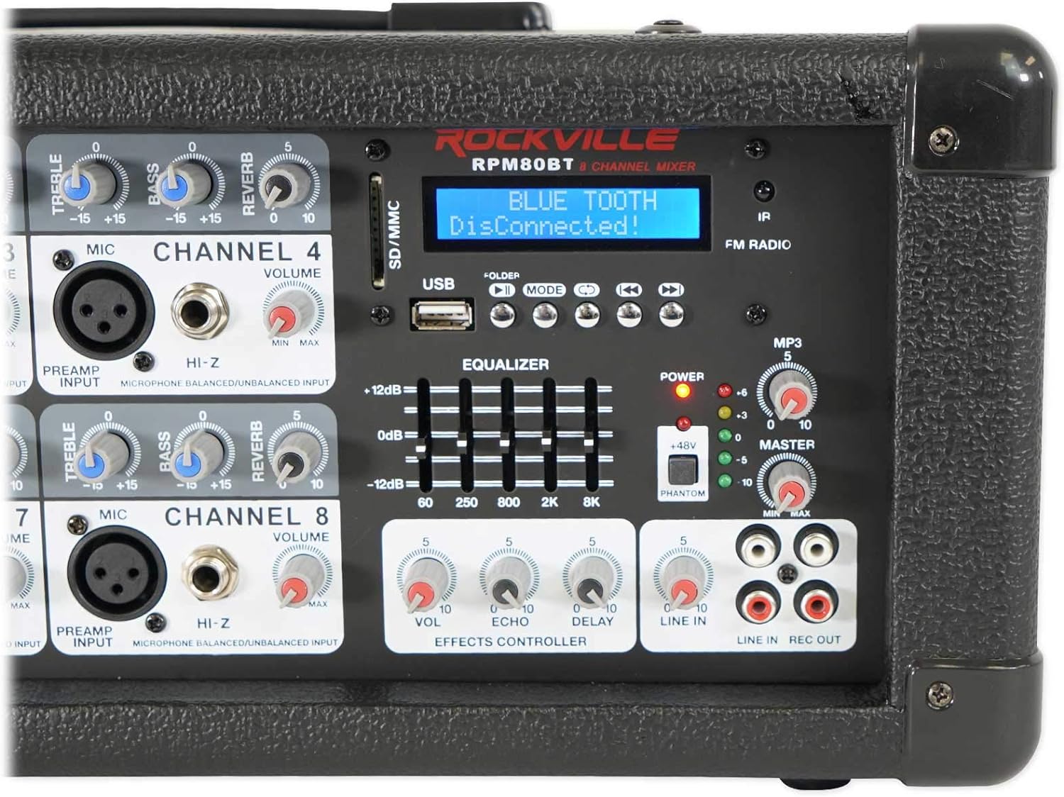 Rockville, 8 RPM80BT 2400w Powered 8 Channel Mixer/Amplifier w/Bluetooth/EQ/Effects-4