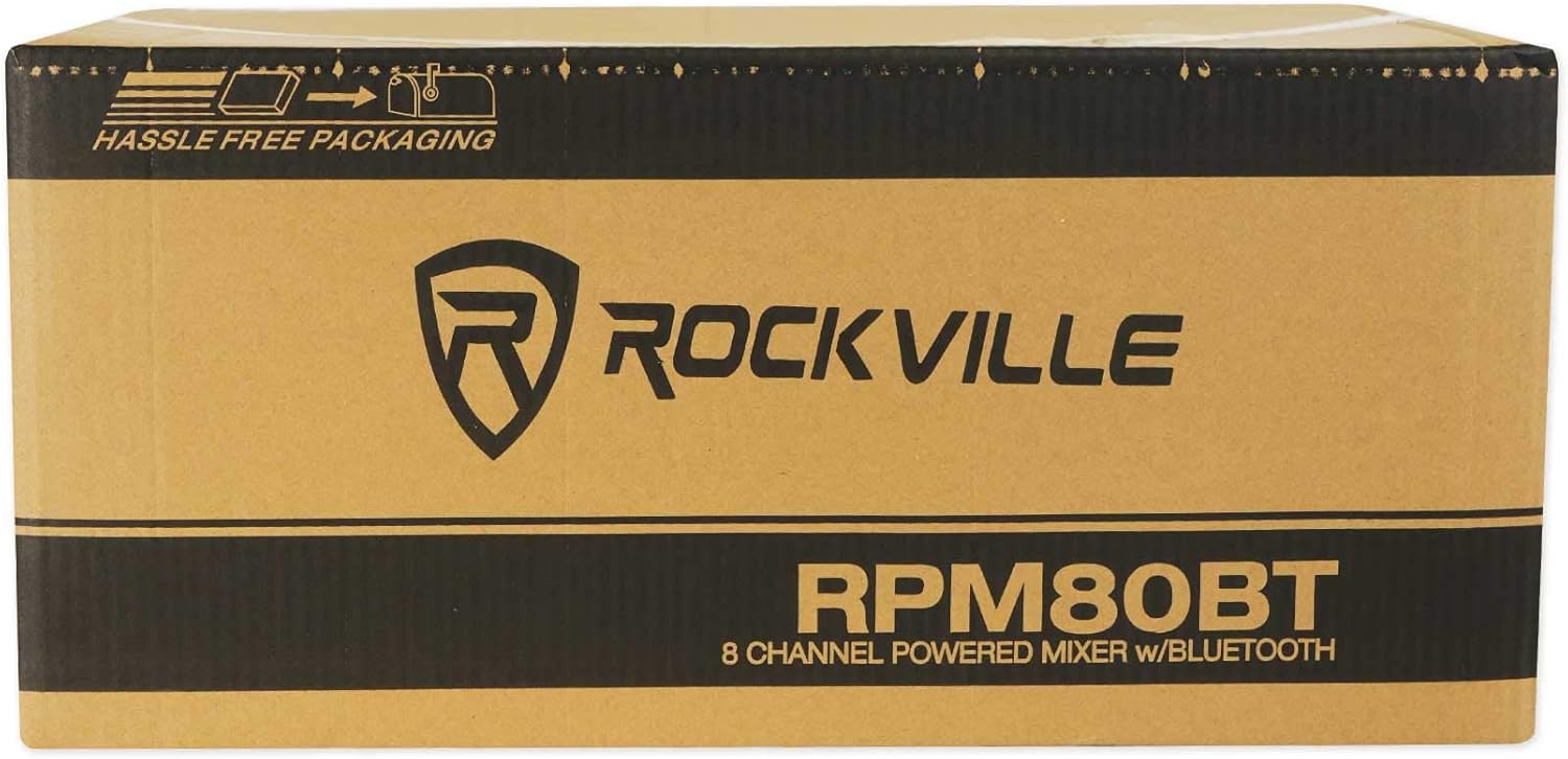 Rockville, 8 RPM80BT 2400w Powered 8 Channel Mixer/Amplifier w/Bluetooth/EQ/Effects-8