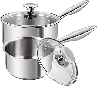 MICHELANGELO 2 Piece Stainless Steel Saucepan Set - 1Qt & 2Qt, Premium German Technology Sauce Pans, Induction Compatible 18/10 Stainless Steel