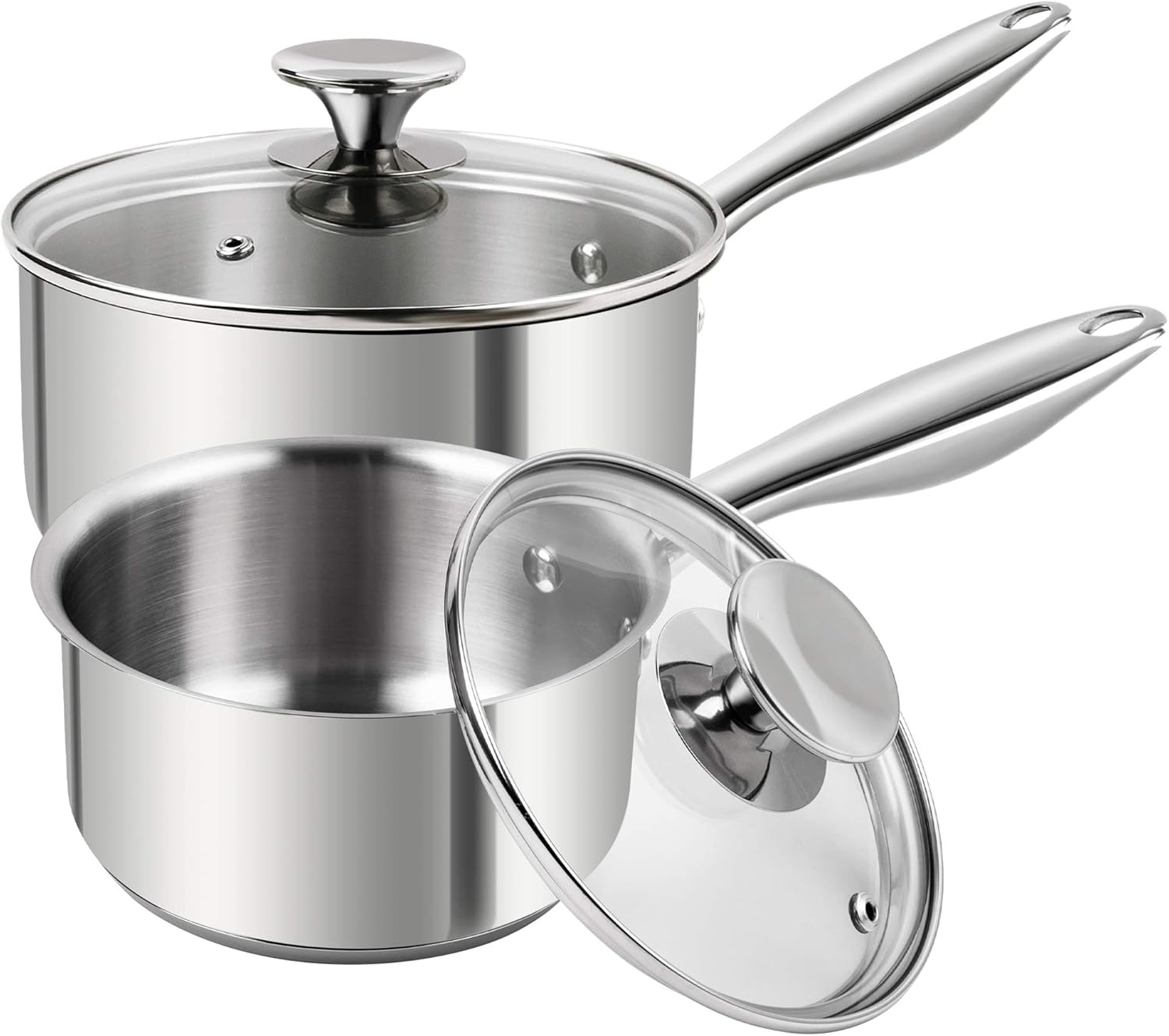 MICHELANGELO 2 Piece Stainless Steel Saucepan Set - 1Qt & 2Qt, Premium German Technology Sauce Pans, Induction Compatible 18/10 Stainless Steel-0