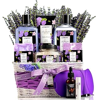 Birthday Gift Basket, Lavender & Lilac Spa Gift Basket For Women & Men - Handmade Soap, Potpourri, Bath Bomb, Jojoba Oil, Organic Lip Balm & More - Stress Relief Set, Bath & Body Self Care Package