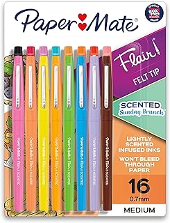 Paper Mate Flair Scented Felt Tip Pens, Assorted Sunday Brunch Scents and Colors, 0.7mm, 16 Count