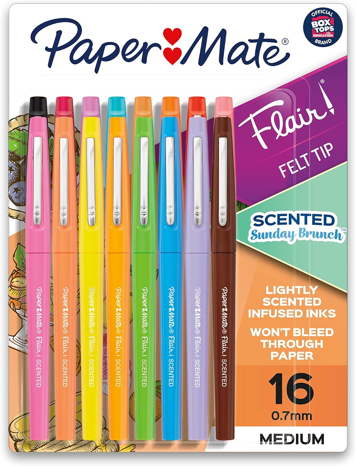 Paper Mate Flair Scented Felt Tip Pens, Assorted Sunday Brunch Scents and Colors, 0.7mm, 16 Count-0