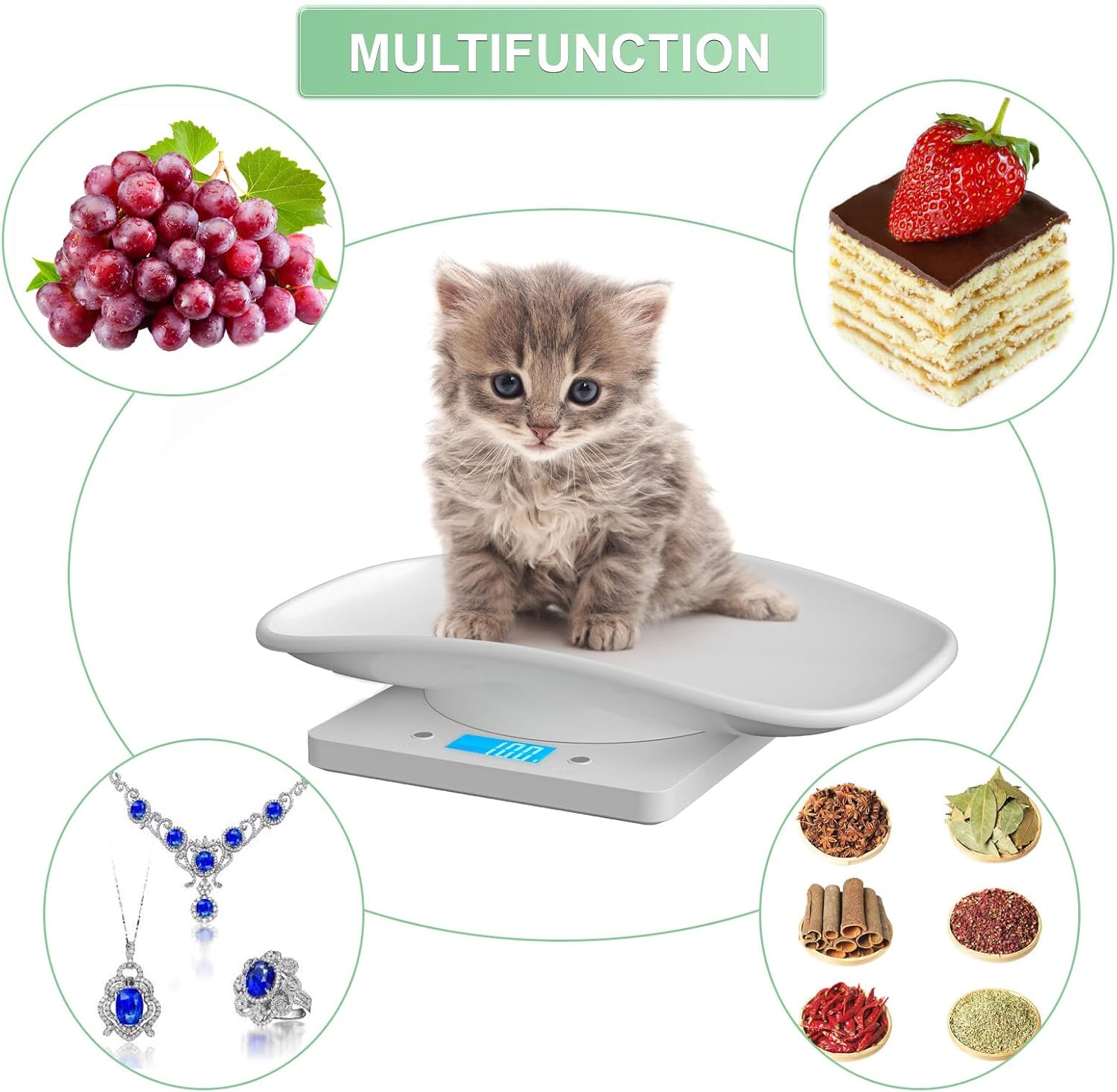 Digital Pet Scale, Multi-Function LCD Scale Digital Weight with Height Tray Measure Accurately, Perfect for Puppy/Kitten/Hamster/Hedgehog/Food, Capacity up to 22 lb, Length 11inch-7