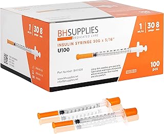 BH Supplies Insulin Syringes U-100 30G 1ml/cc 5/16" (8mm) Pack of 100 Pcs