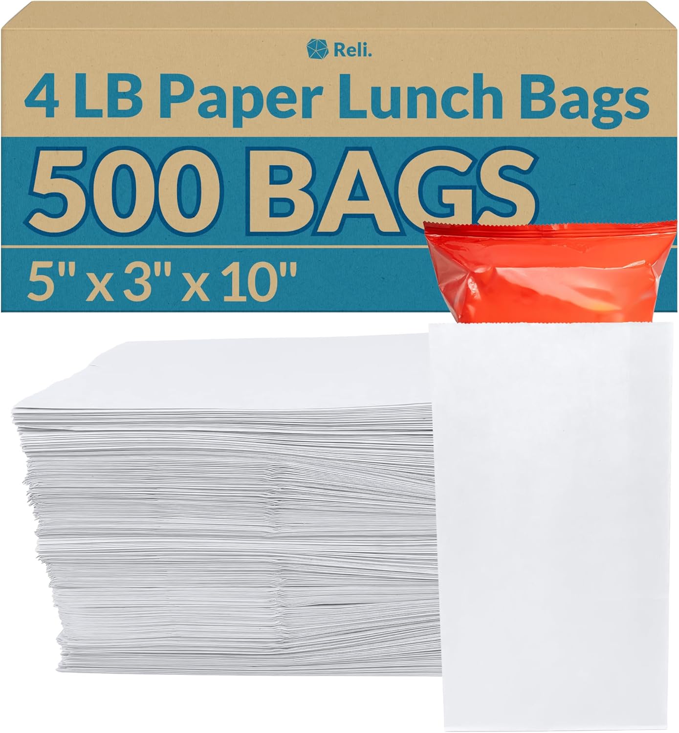 Reli. Paper Lunch Bags, (500 Pcs, Bulk) White 4 lb Capacity - Kraft White, Grocery Bags, Craft Bags - Small Lunch Paper Bags/Kraft Paper Sacks in Bulk (White)-0