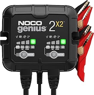 NOCO GENIUS2X2, 2-Bank, 4A (2A/Bank) Smart Car Battery Charger, 6V/12V Automotive Charger, Battery Maintainer, Trickle Charger, Float Charger and Desulfator for Motorcycle, ATV and Lithium Batteries