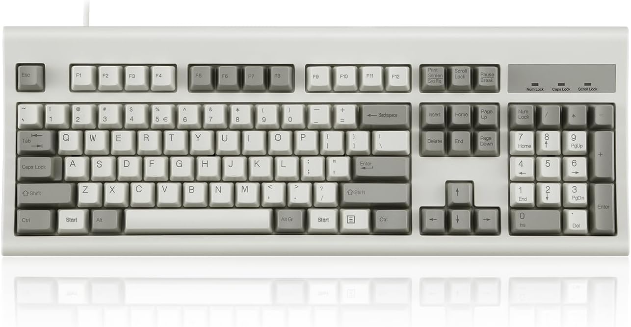 Perixx PERIBOARD-106M, Wired Performance Full-Size USB Keyboard, Curved Ergonomic Keys, Classic Retro Gray/White Color, US English Layout-0